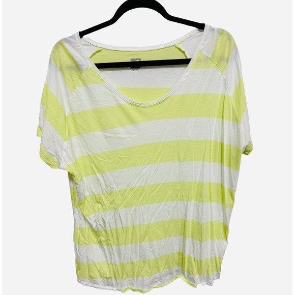 JCPenney Neon Yellow White Striped Short Sleeve Shirt Plus Size 1X - Picture 1 of 5
